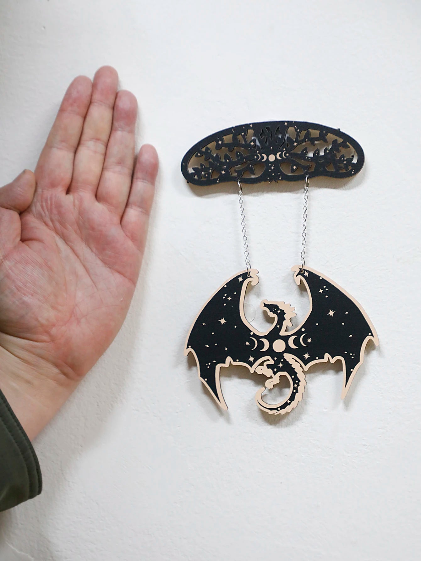 Black Wooden Dragon Mobile with Crescent Moon Phases - Image 5