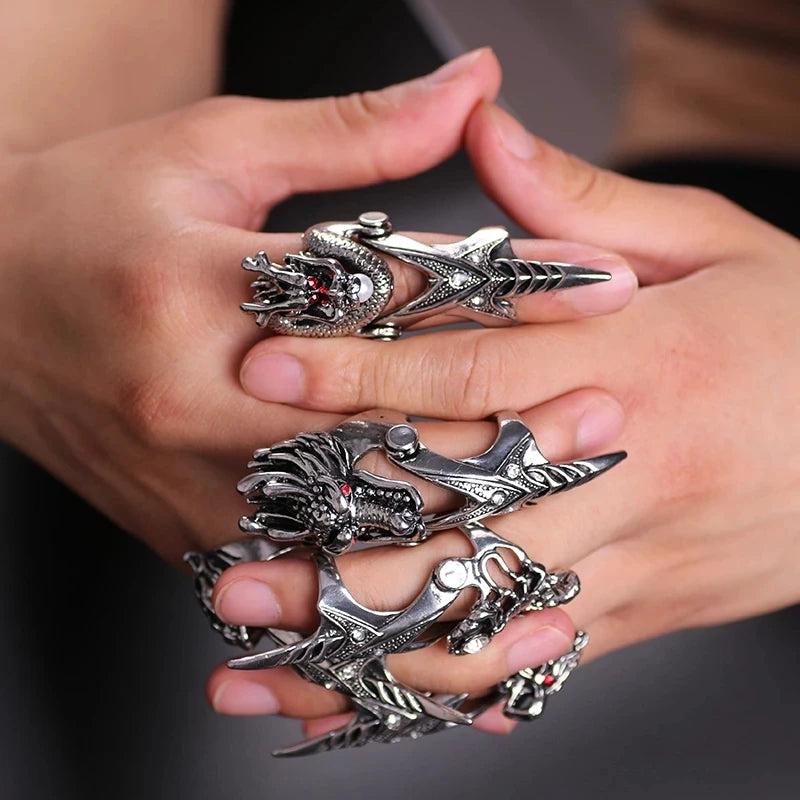 Exaggerated Vintage Dragon Knuckle Ring – Gothic Statement Jewelry for Bold Men - Image 2
