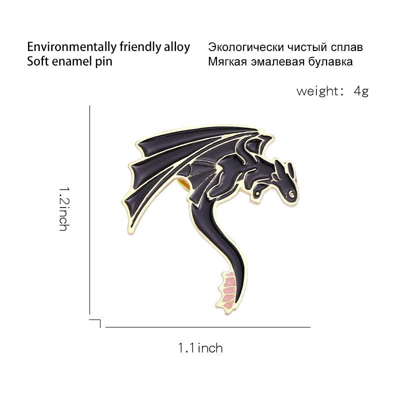 Black & White Pterosaur Enamel Pins – Cartoon Dragon Brooches for Kids & Friends - Image 2