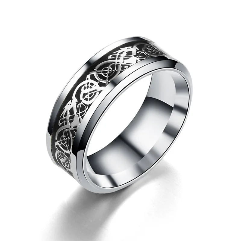 Classic 8mm Black Tungsten Celtic Dragon Ring – Men’s Stainless Steel Wedding Band with Red Carbon Fiber Inlay - Image 9