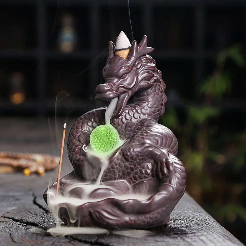 Dragon-Shaped Backflow Incense Burner with Sparkling LED Light – Meditation Decor & Year of the Loong Mascot (No Incense Included)