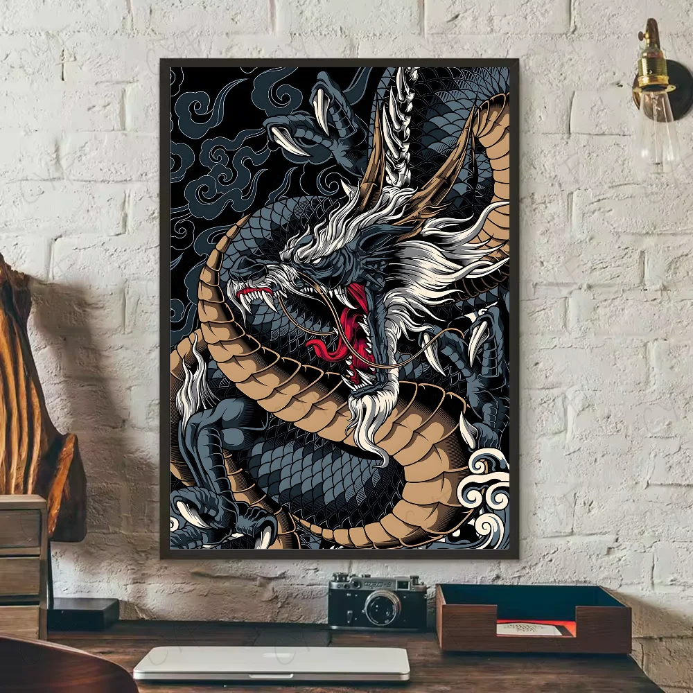Asian Ink Style Dragon & Shadow Waves Art Poster – HD Waterproof Wall Sticker for Home & Bar Aesthetic Decoration - Image 12