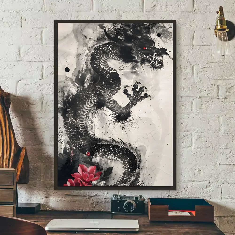 Asian Ink Style Dragon & Shadow Waves Art Poster – HD Waterproof Wall Sticker for Home & Bar Aesthetic Decoration - Image 21
