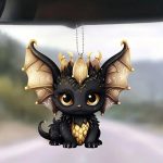 Black Dragon Halloween Pendant – Cartoon 2D Flat Acrylic Keychain for Car, Backpack & Phone