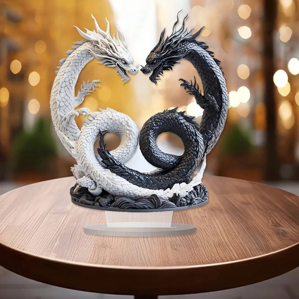 Bohemian Yin Yang Double Dragon Acrylic Desk Decor – 9.84" x 8.27" Office & Home Accent - Image 5