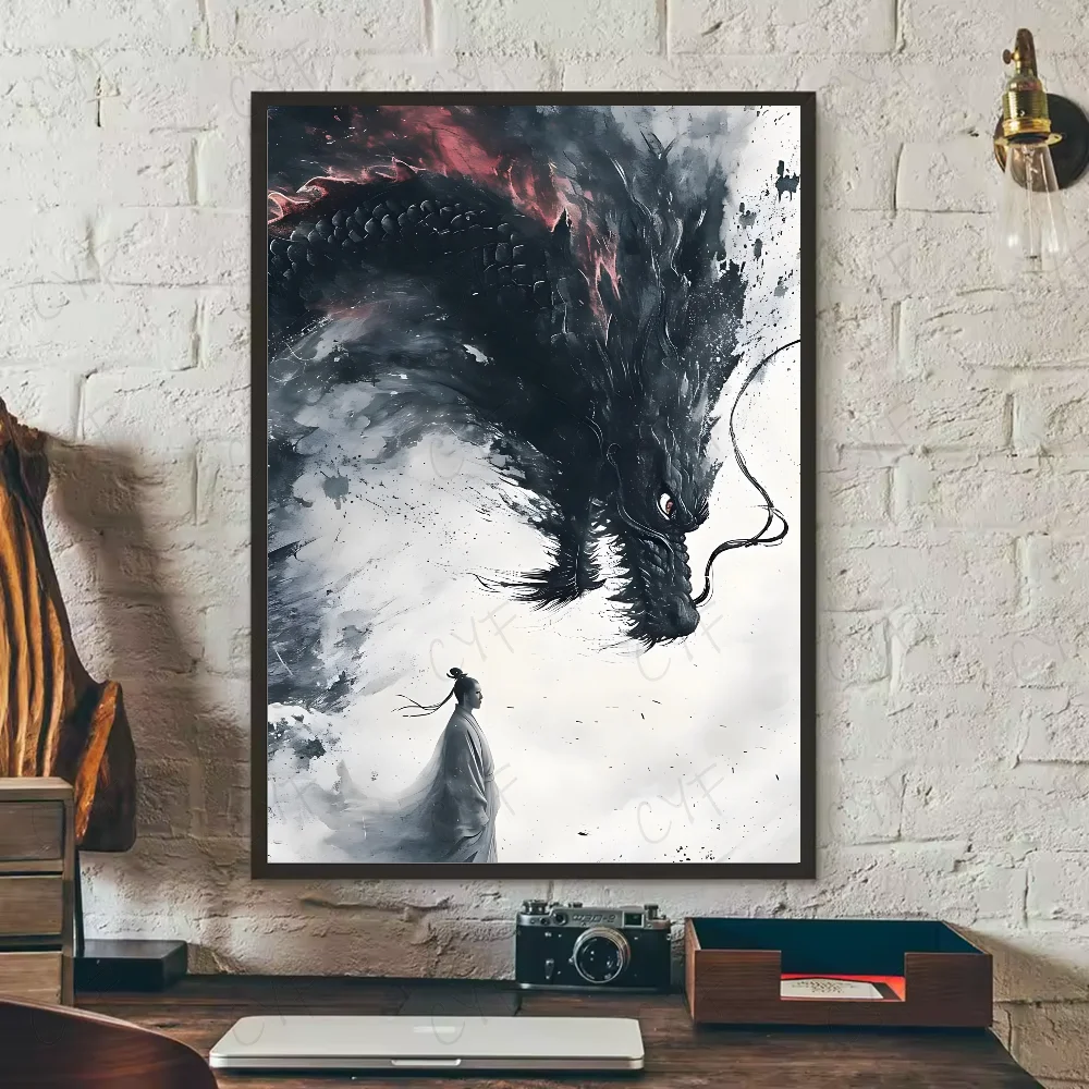 Asian Ink Style Dragon & Shadow Waves Art Poster – HD Waterproof Wall Sticker for Home & Bar Aesthetic Decoration - Image 20