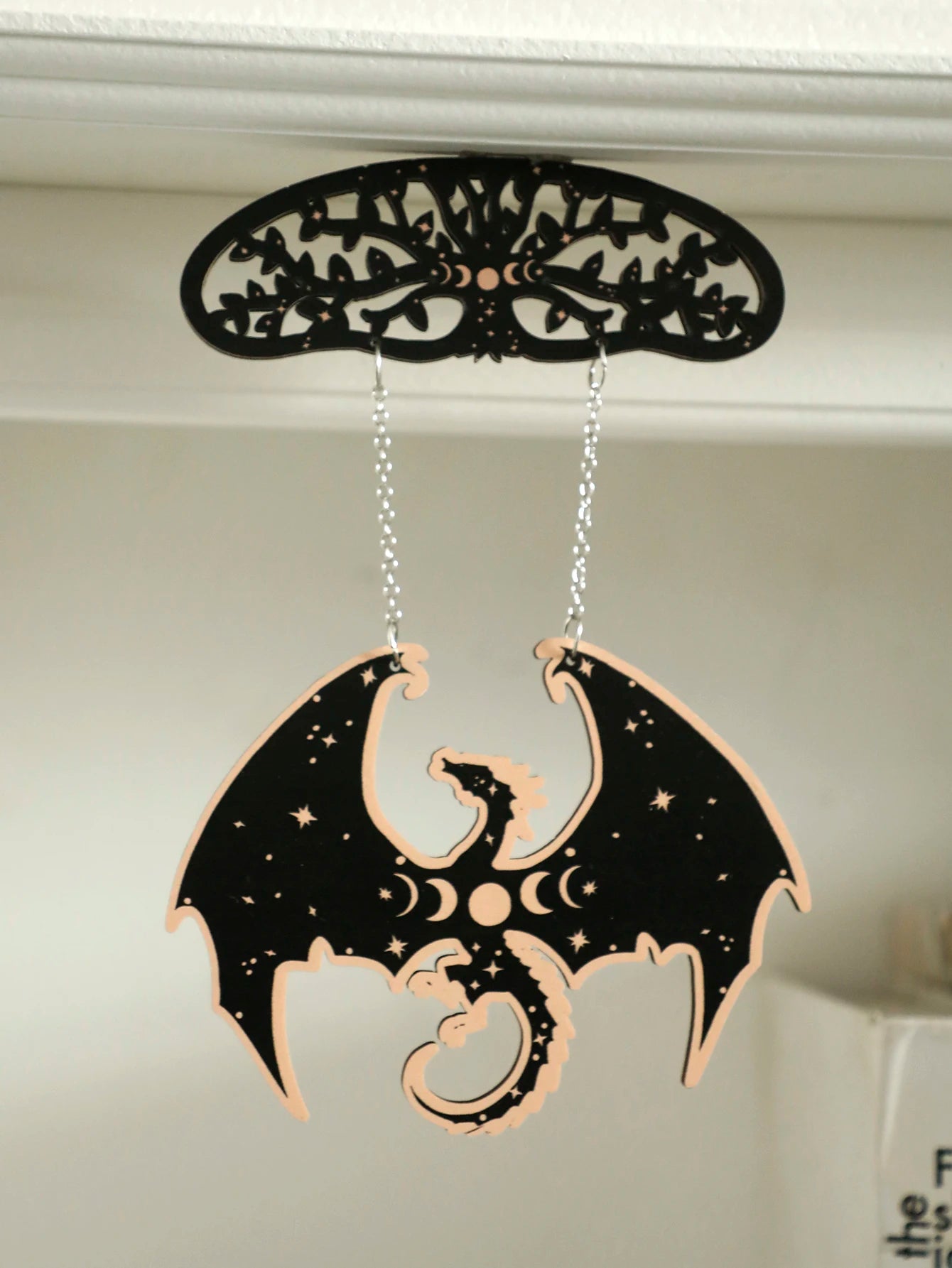 Black Wooden Dragon Mobile with Crescent Moon Phases - Image 2