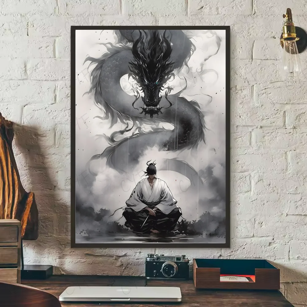 Asian Ink Style Dragon & Shadow Waves Art Poster – HD Waterproof Wall Sticker for Home & Bar Aesthetic Decoration - Image 17