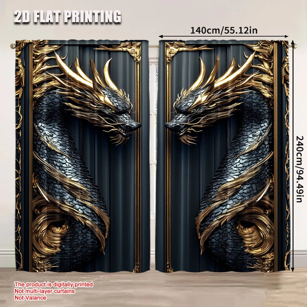 2Pcs Dragon Totem Patterned Curtains – Versatile Decor for Bedroom, Kitchen, Living Room & More - Image 3
