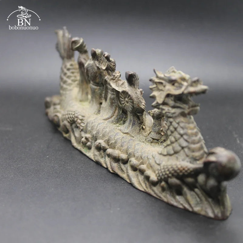 Antique Copper Dragon Boat Eight Immortals Statue – Desktop Ornament, Feng Shui Figurine & Home Decor Accessory - Image 5