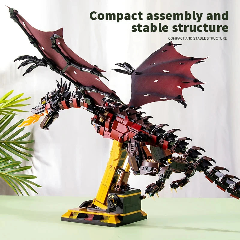 1359PCS Flames Dragon Smaug Building Blocks – Fire Breathing Dragon Model Toy for Kids’ Holiday Gifts - Image 4