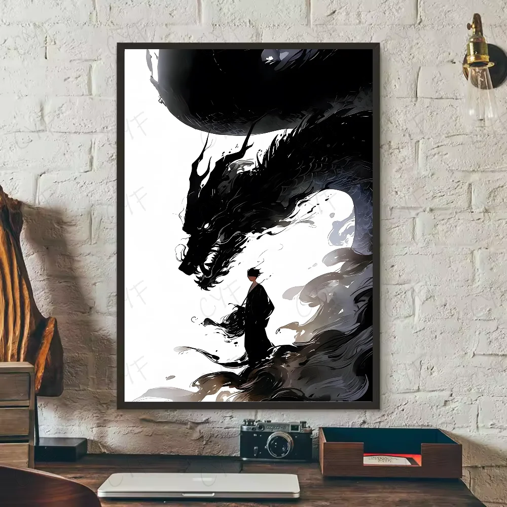 Asian Ink Style Dragon & Shadow Waves Art Poster – HD Waterproof Wall Sticker for Home & Bar Aesthetic Decoration - Image 14