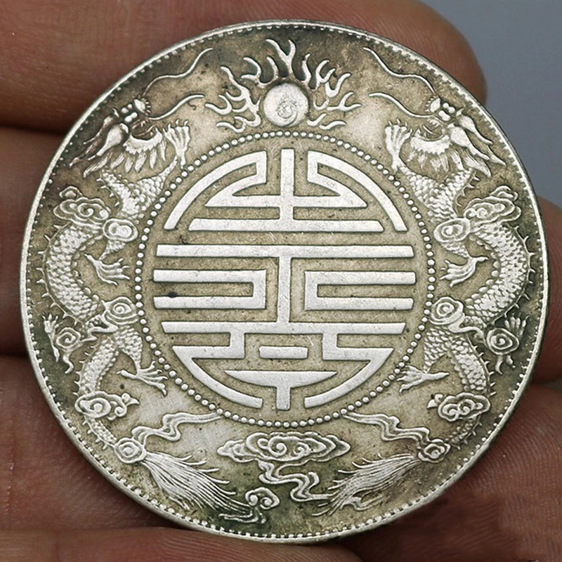 2PCS Antique Feng Shui Silver Double Dragon Lucky Coins - Image 5