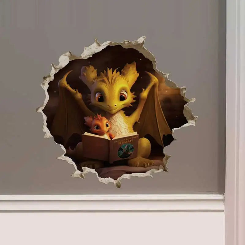 Dragon Parent and Child Reading Wall Hole Decal - Image 10