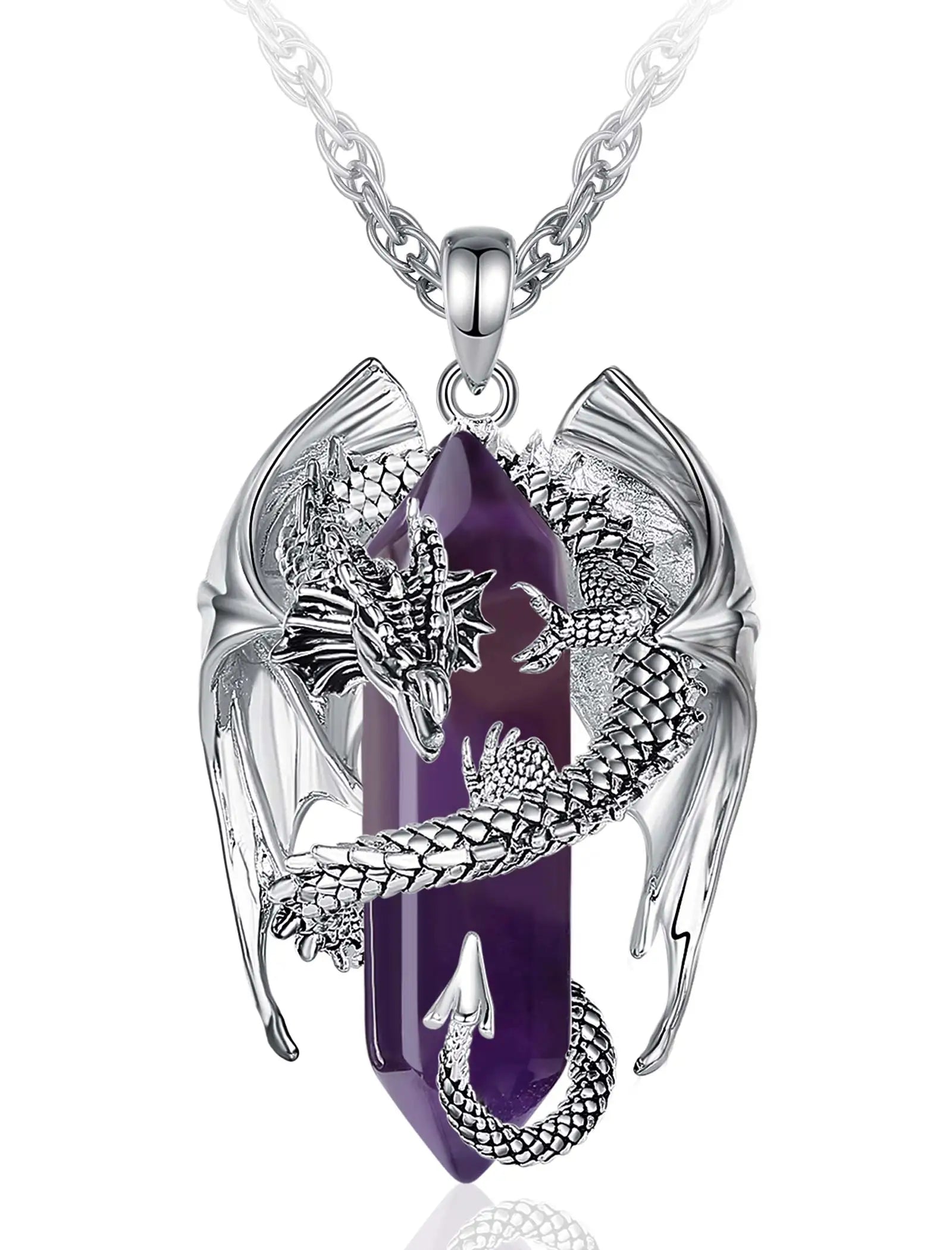 Eudora Dragon Twining Hexagonal Amethyst Necklace – Punk Healing Stone Pendant Jewelry Gift for Men - Image 8