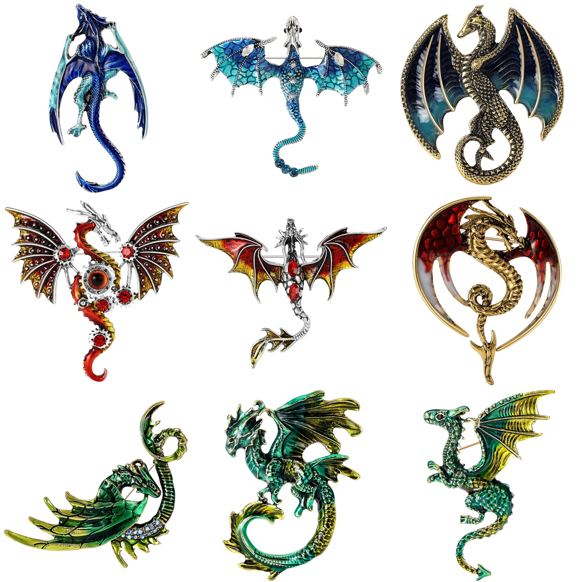 Enamel Dragon Pins for Women Rhinestone Flying Dragons Animal Brooch Banquet Party Backpack Gifts Jewelry Accessories