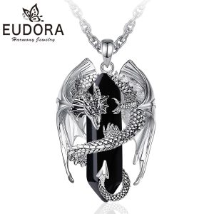 Eudora Dragon Twining Hexagonal Obsidian Necklace