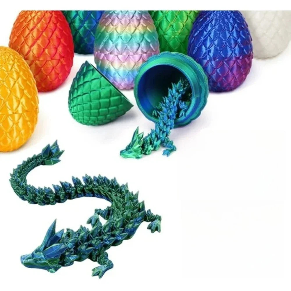 22cm 3D Printed Dragon & 8.5cm Dragon Egg Set – Fully Articulated Gemstone Crystal Dragon Collectible Surprise Toy