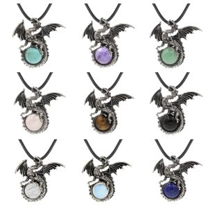 Dragon with Wings Gemstone Pendant