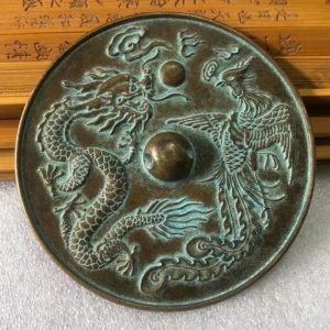 Feng Shui Lucky Dragon Phoenix Brass Mirrors Decoration – Antique Bronze Ware Collection, Home & Room Copper Ornaments