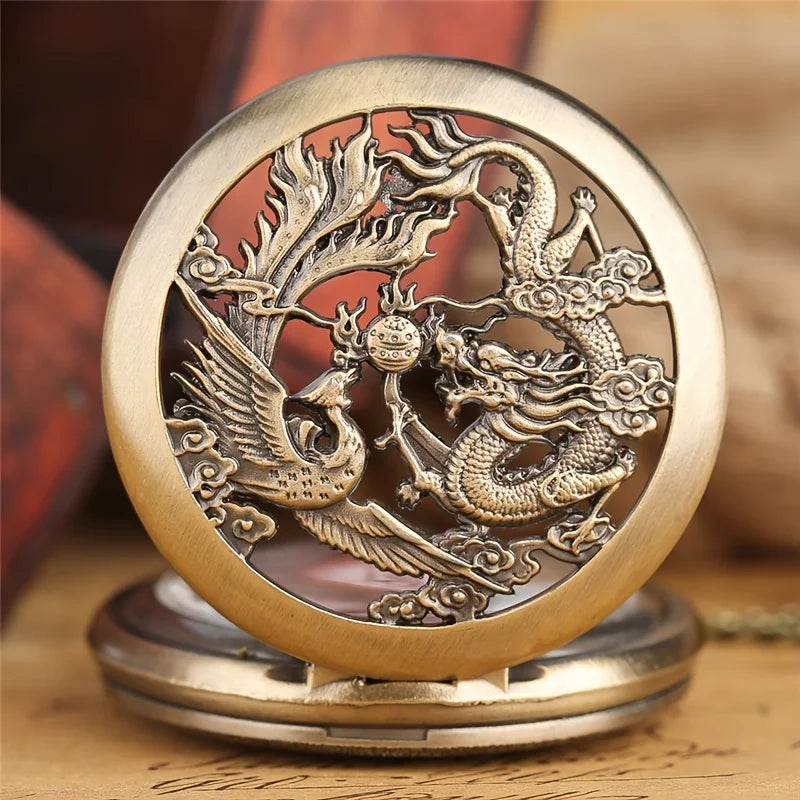 Antique Double Dragons Quartz Pocket Watch - Image 2