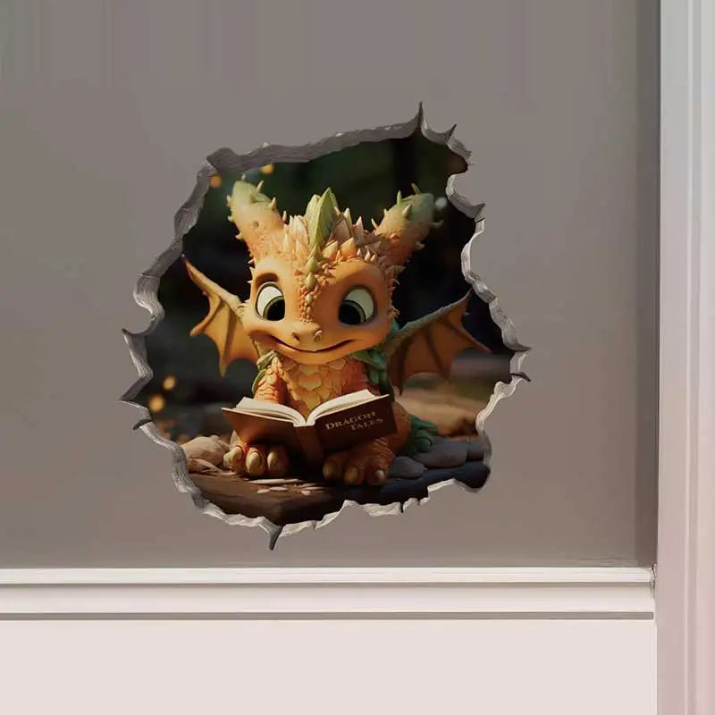 Dragon Parent and Child Reading Wall Hole Decal - Image 11