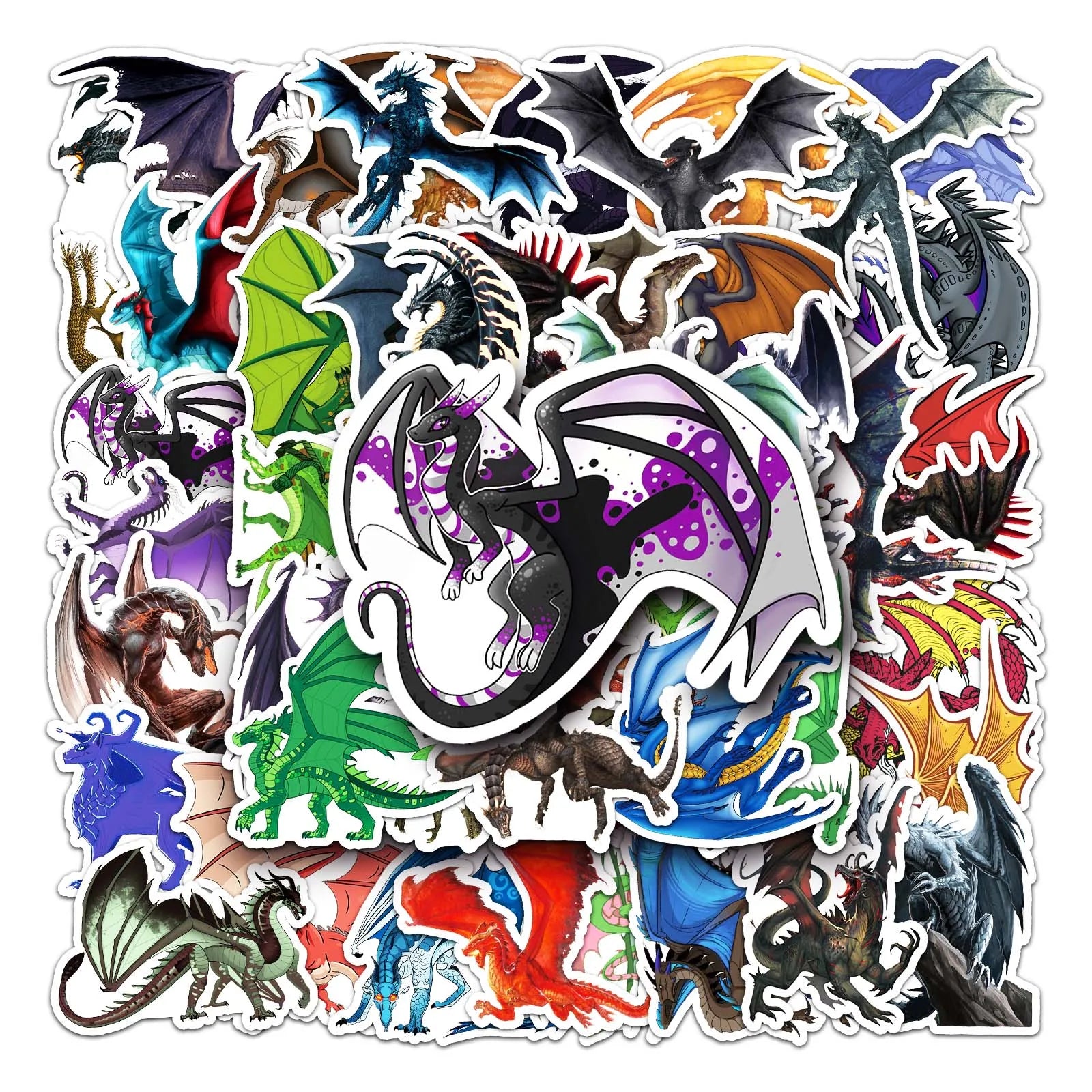 50PCS Dragon Series Cartoon Waterproof Stickers – Retro Vinyl Stickers for Skateboards, Snowboards & More