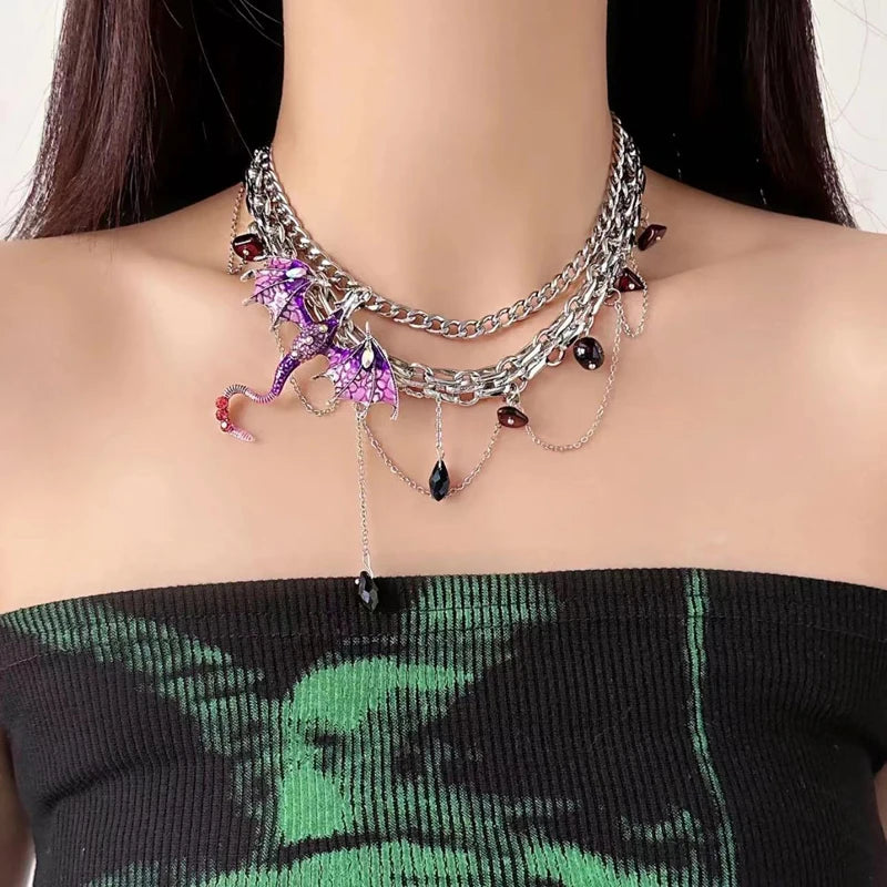Dragon Choker Necklace for Women – Black & Purple Leather Gothic Punk Pendant with Stainless Steel & Zirconia - Image 4