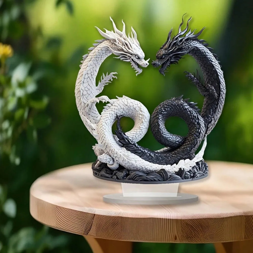 Bohemian Yin Yang Double Dragon Acrylic Desk Decor – 9.84" x 8.27" Office & Home Accent - Image 4