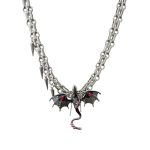 Dragon Choker Necklace for Women – Black & Purple Leather Gothic Punk Pendant with Stainless Steel & Zirconia