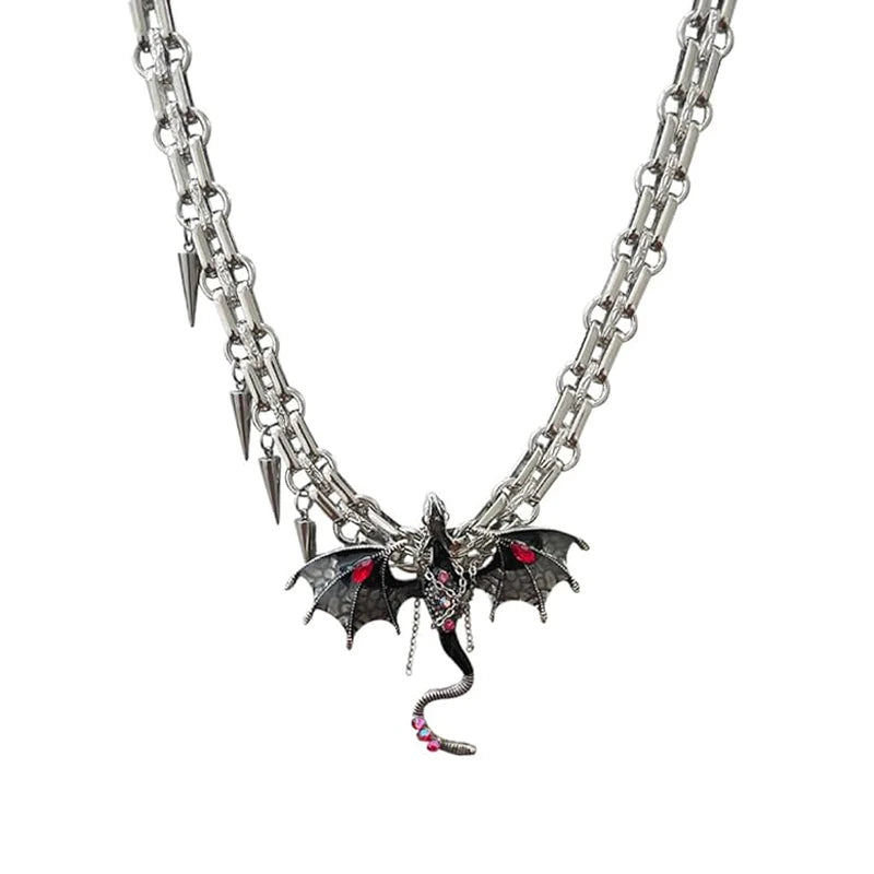Dragon Choker Necklace for Women – Black & Purple Leather Gothic Punk Pendant with Stainless Steel & Zirconia
