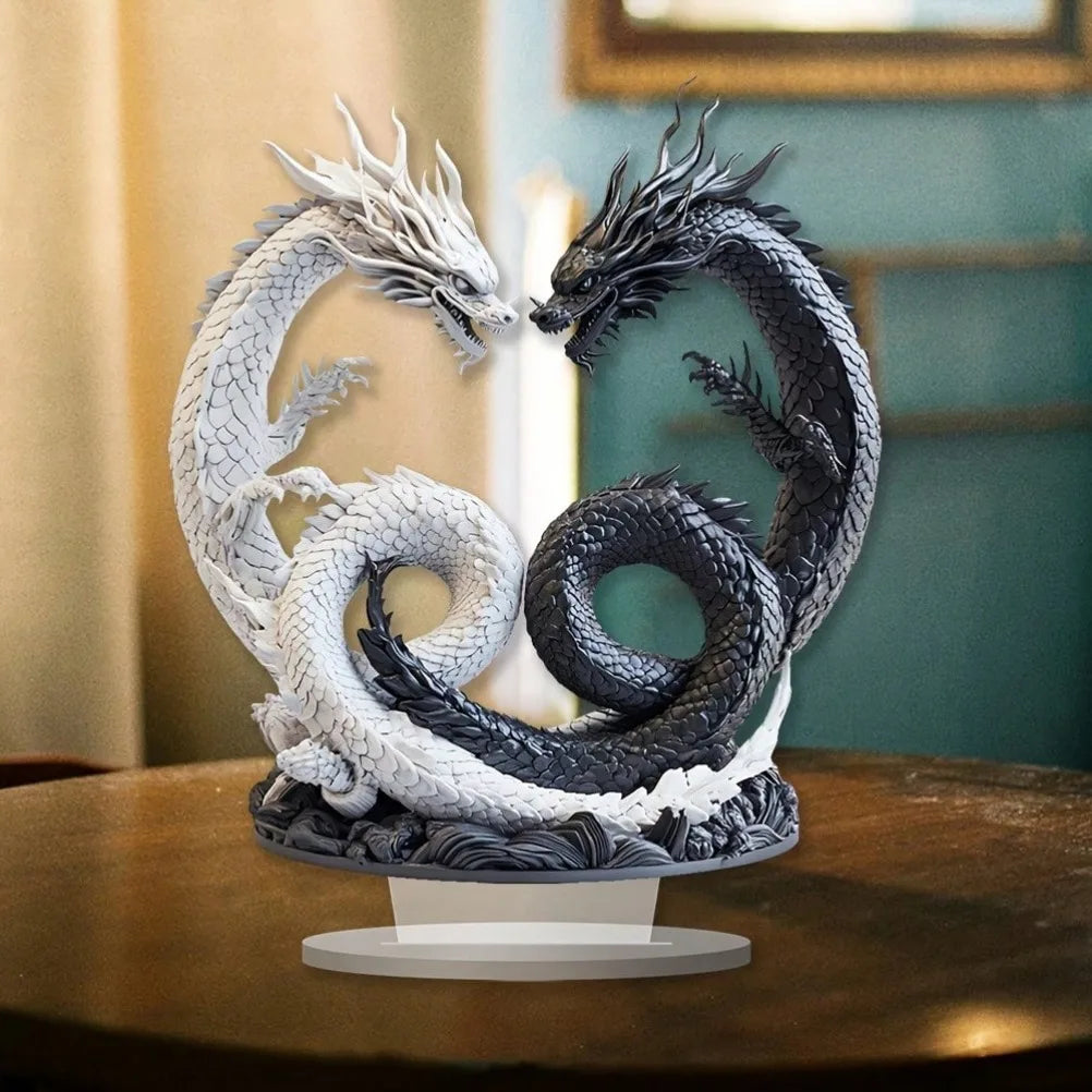 Bohemian Yin Yang Double Dragon Acrylic Desk Decor – 9.84" x 8.27" Office & Home Accent - Image 3