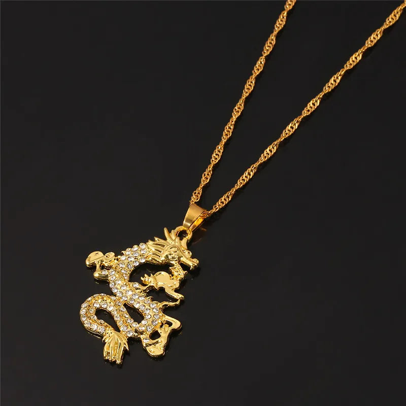 Chinese Style Gold Color Dragon Pendant – Creative Luxury Charm Necklace for Men & Women - Image 3