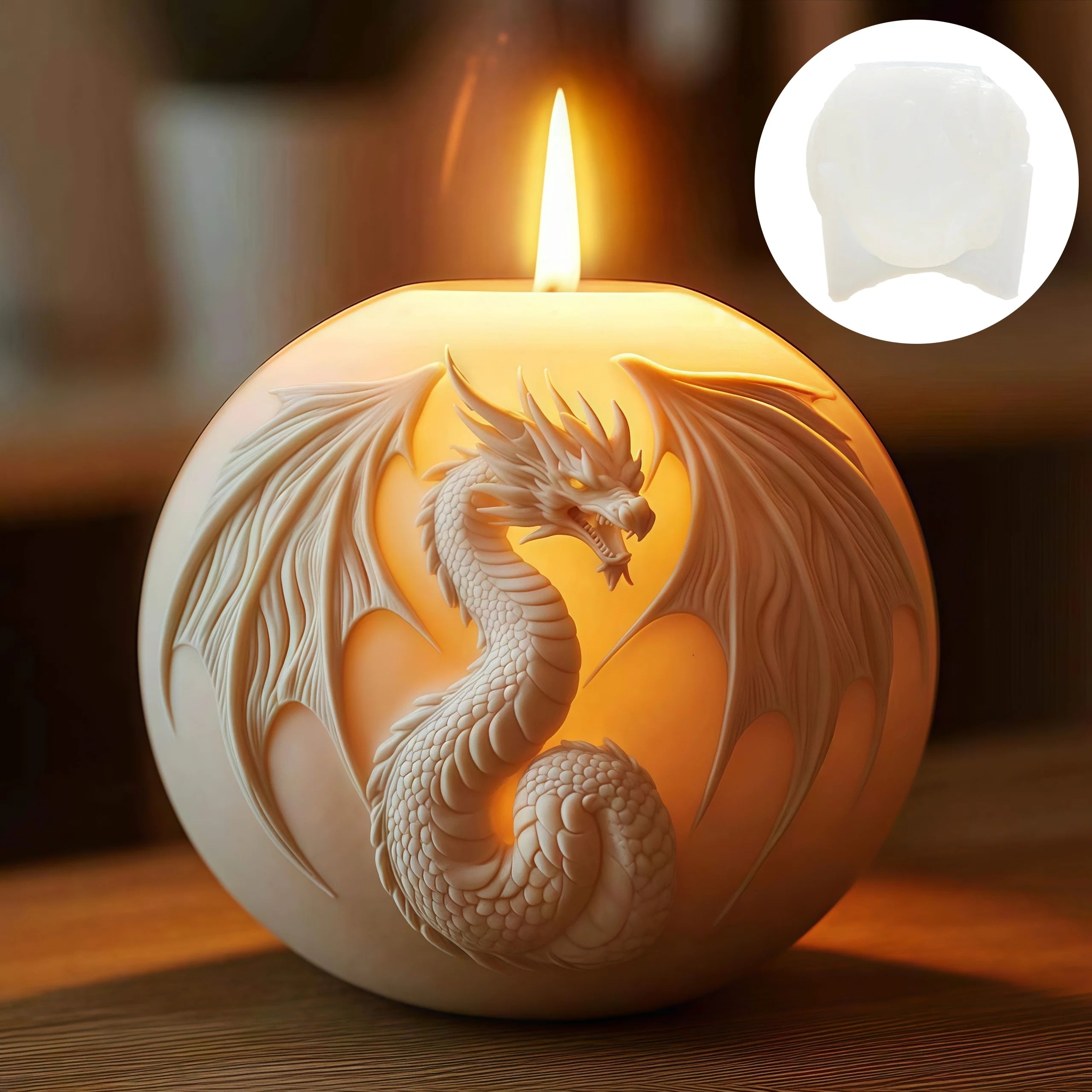 Fire Breathing Dragon Relief Round Sphere Candle Silicone Mold – Flying Dragon Wing Sphere Resin & Gypsum Mold - Image 4